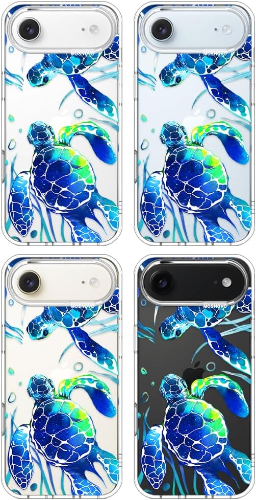 MOSNOVO for iPhone Air Case | Military Grade 6.6ft Drop Tested | Camera Control | Clear with Sea Turtles Design