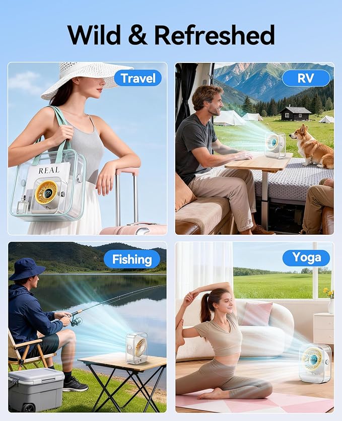 KIMMOO USB Desk Fan, Quiet Table Fan with Turbo Airflow, 100 Speeds, Digital Display, 90° Rotating, Small Rechargeable Battery Desktop Fans for Bedroom Home Office Travel, Ivory