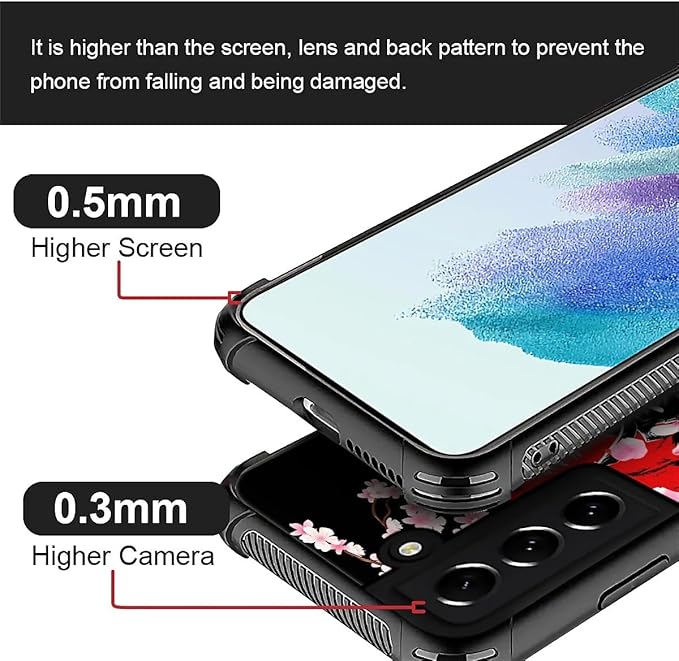for Samsung Galaxy S21 Plus Case, Sakura Japanese Samurai Pattern Graphic Design Girl Boy Soft Silicone Hard Acrylic Shock Protection for Samsung Galaxy S21 Plus