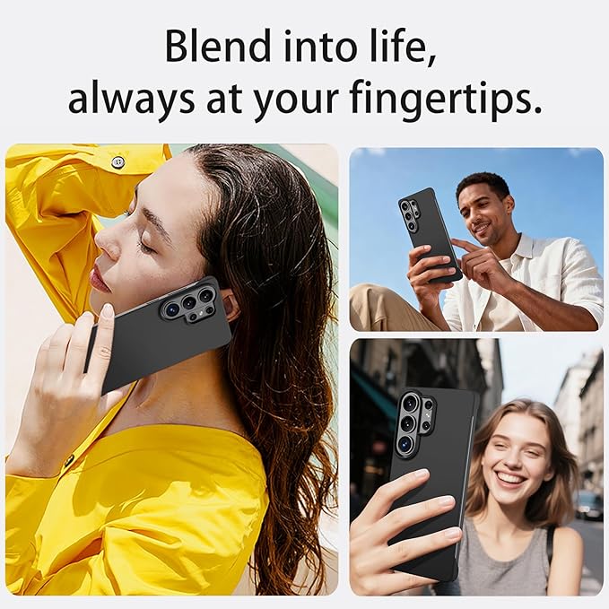 GRECAZO Slim Borderless for Samsung Galaxy S26 Ultra Phone Case 6.9"(2026) Ultra-Thin Lightweight Frameless Matte Hard PC Cover Case with Pull Ring Minimalist Non Slip Rope-Black