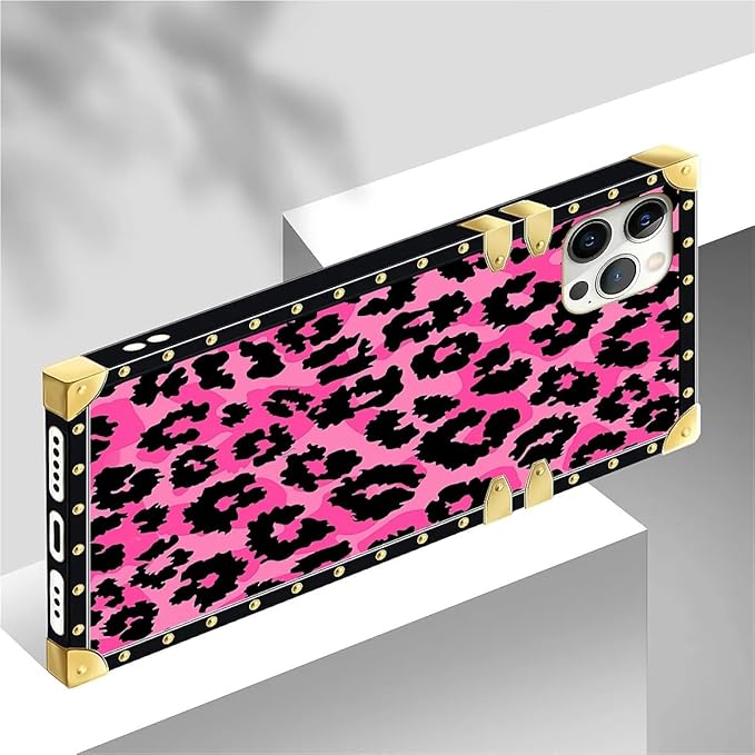 Compatible with iPhone 12 Case, Pink Black Leopard Luxury Golden Decoration for Girl Women Soft TPU Shockproof Protective Hard PC Back for iPhone 12 Pro