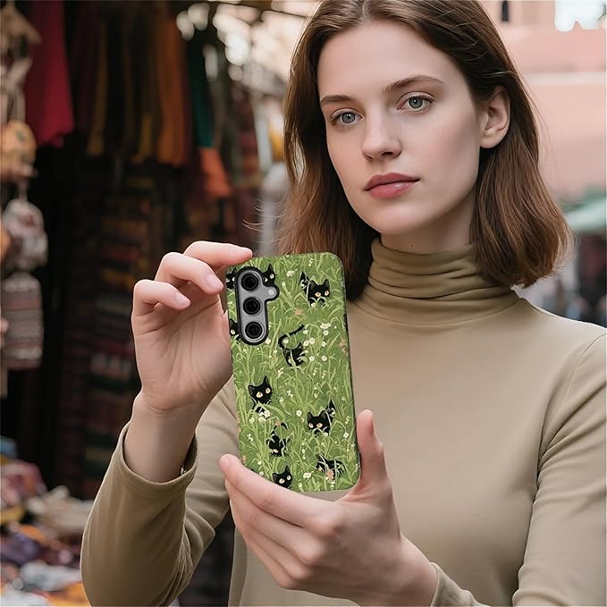 for Samsung Galaxy S23 Case,HL2 Grass Cat Hybrid 2 Layer Hard Shell Silicone Protective Pattern Design Case