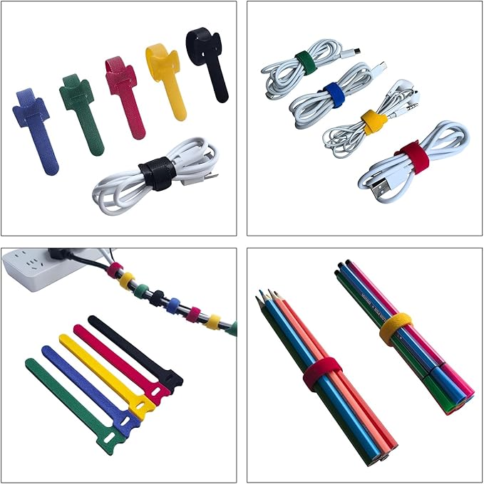 160PCS 6inches Cable Ties Reusable Multi-Colour Cord Straps Multi-Purpose Wire Ties Cord Wrap Hook and Loop Organizer Adjustable Cable Management