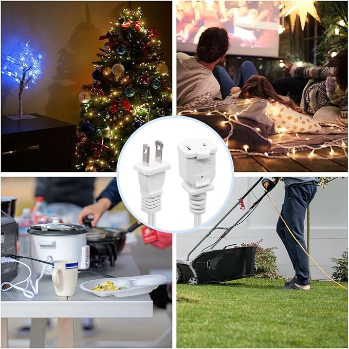5 FT Extension Cord, White 2 Prong, 18 AWG Small Polarized Male-Female Power Cable for Indoor, NEMA 1-15P to NEMA 1-15R,Small Extension Cord
