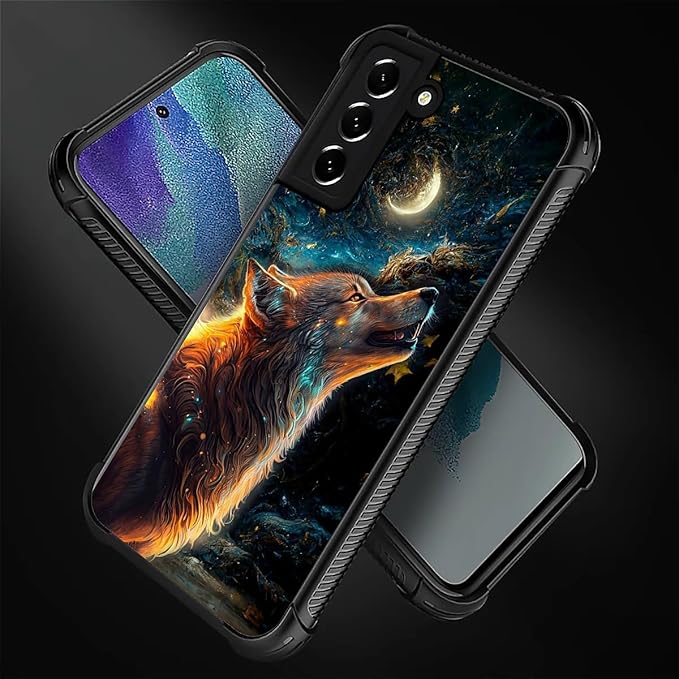 for Samsung Galaxy S22 Plus Case, Star Cave Hungry Wolf Pattern Graphic Design Girl Boy Soft Silicone Hard Acrylic Shock Protection for Samsung Galaxy S22 Plus