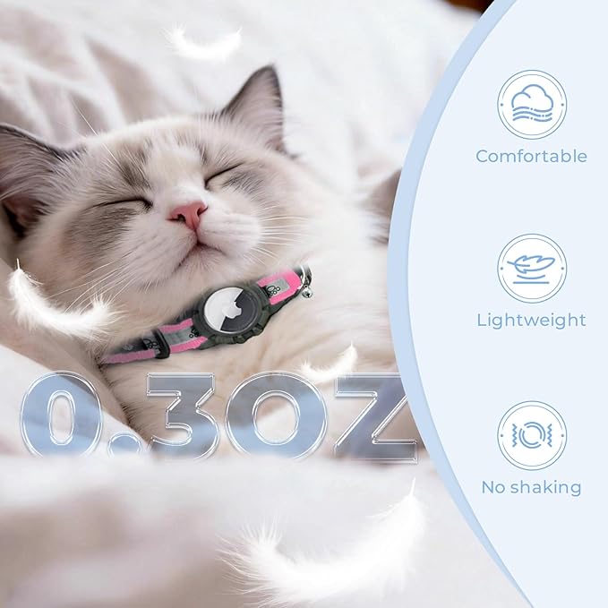 Breakaway AirTag Cat Collar, Reflective Cat Tracker Collar with Air Tag Holder and Bell, Safety Elastic Band Cat GPS Collars for Girl Boy Cats, Kittens and Puppies (Hotpink, 8-13'')