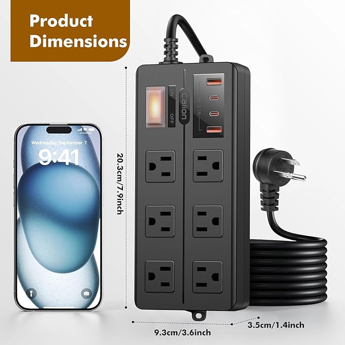 6FT Outdoor Waterproof Power Strip Surge Protector with 6AC Outlets 4USB Ports Power Switch Safety Lock, ETL Certified for Patio Garden Charging