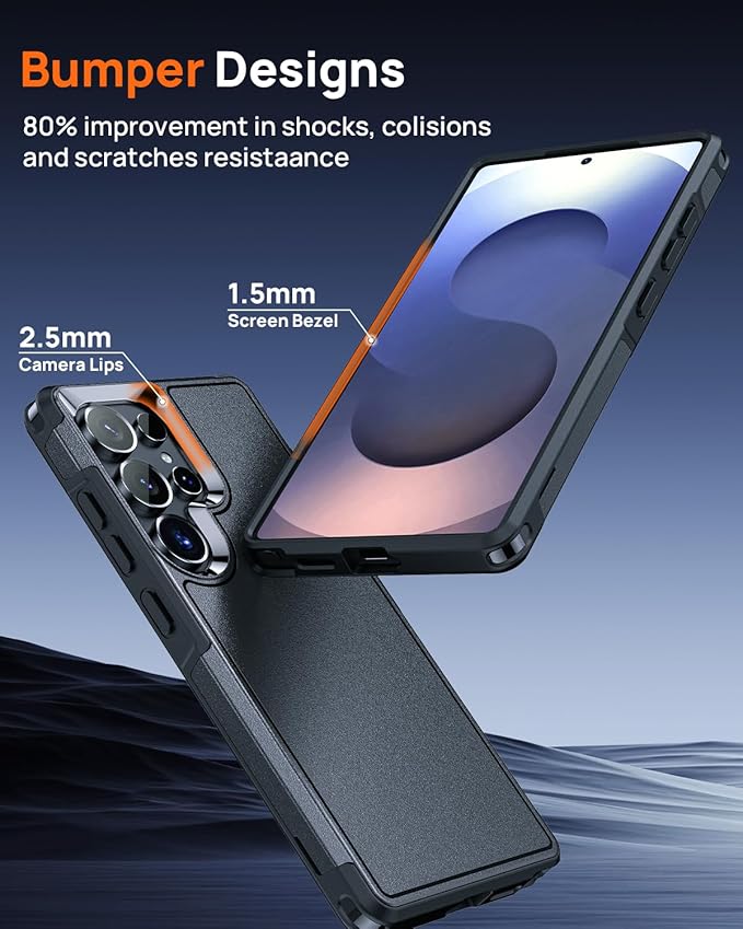 Lanhiem for Samsung Galaxy S25 Ultra Phone Case with Tempered Glass Screen Protector, Shock Absorption, Anti-Scratch Shockproof Case Cover for Samsung S25 Ultra, Black