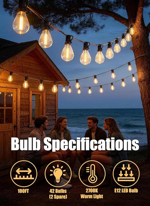 100FT Outdoor String Lights Waterproof with 40+2 Shatterproof S11 LED Bulbs, Extra Long Patio Lights Outdoor Waterproof for Backyard, Bistro Lights Outdoor, LED Lights for Outside, Cafe Lights