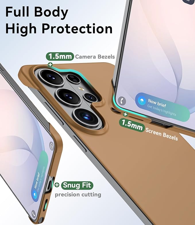 GRECAZO Slim Borderless for Samsung Galaxy S26 Phone Case 6.3"(2026) Ultra-Thin Lightweight Frameless Matte Hard PC Cover Case with Pull Ring Minimalist Non Slip Rope-Mocha
