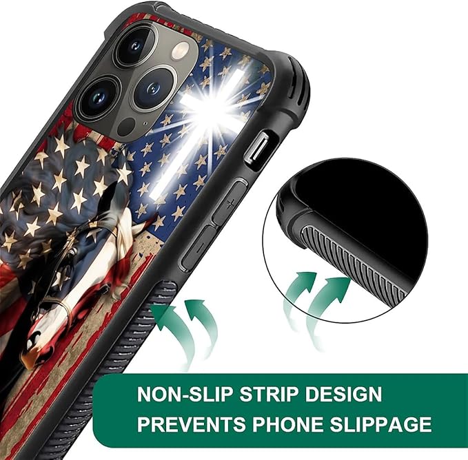 for iPhone 12 Pro Max Case, Red American Flag Horse Cross Pattern Graphic Design Girl Boy Soft Silicone Hard Acrylic Shock Protection for iPhone 12 Pro Max