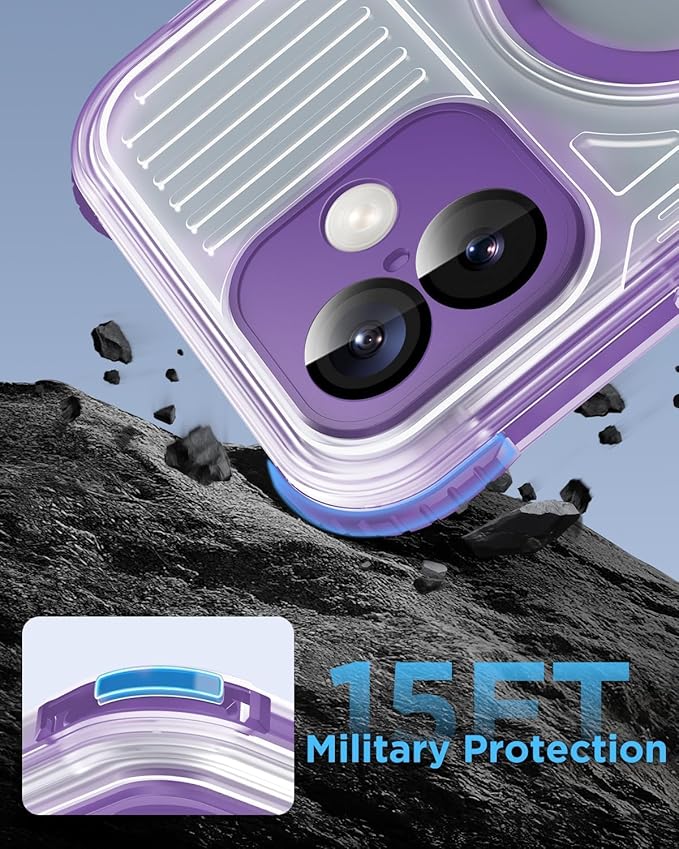 for iPhone 16 Waterproof Case with Magsafe, Built-in [Camera & Screen Protector] [Lanyard], IP68 Water Proof Full Body Dustproof Heavy Duty Frosted Protective Phone Cover, 6.1" Purple