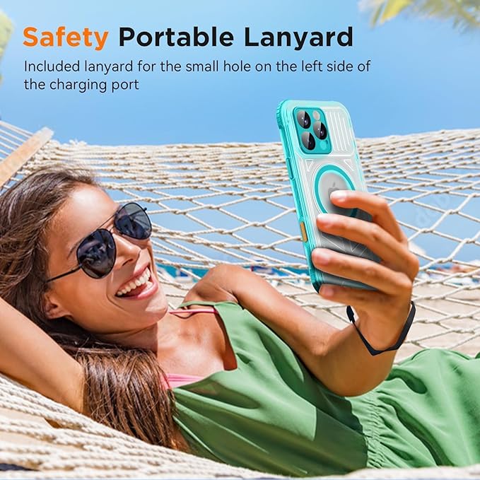 WIFORT for iPhone 16 Pro Waterproof Case, [IP68 Underwater] [Blue Light Filter Lens] [15FT Military Shockproof], Fit for Magsafe Full Body Magnetic Frosted Phone Case with Lanyard, 6.3" Teal