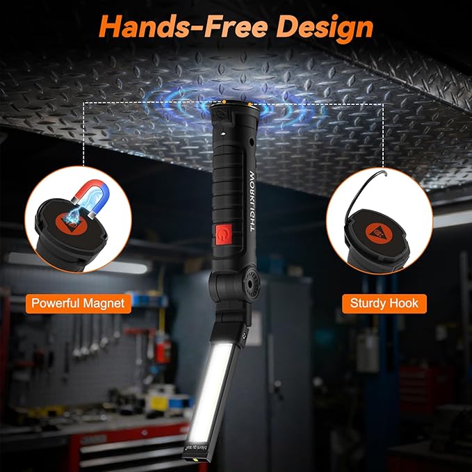Magnetic Work Light 12Pack, Rechargeable LED Work Light with 360° Rotation, 5 Mode Mechanic Light, Compact Rechargeable Flashlight with Hook for Car Repairing, Emergency, Fathers Day Dad Gifts