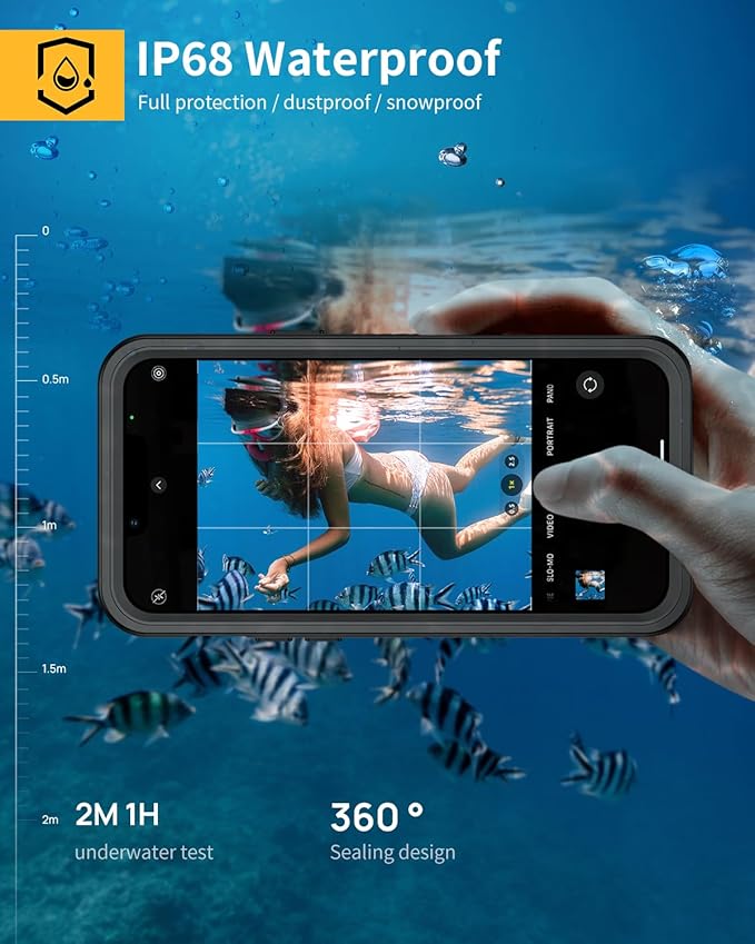 Lanhiem for iPhone 12 Magnetic Case, [Compatible with MagSafe] IP68 Waterproof Dustproof Case with Built-in Screen Protector, Full Body Shockproof Protective Phone Cover for iPhone 12 6.1 inch -Black