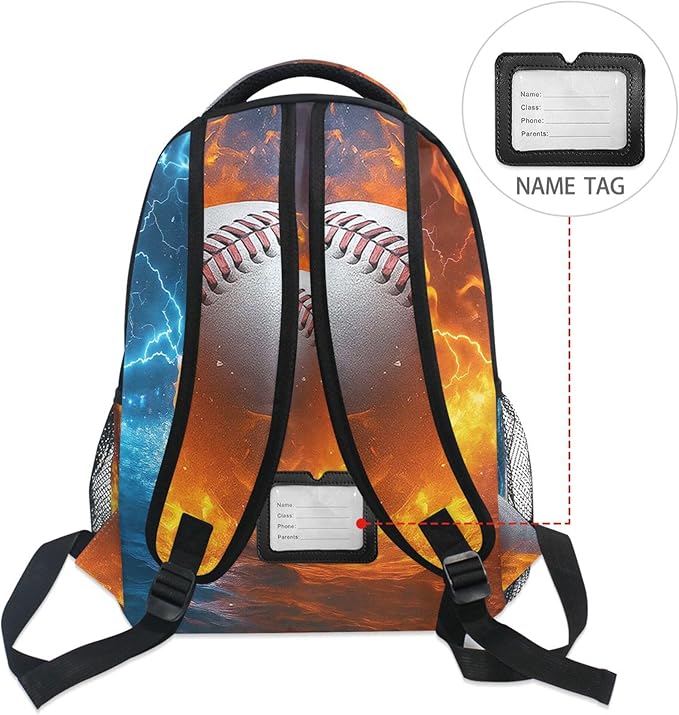 Wamika Baseball Ice Fire Boy Backpack Sports Ball School Backpack Kid Girl Preschool Book Bag