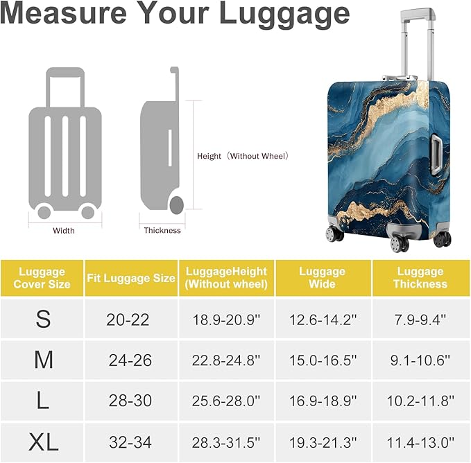 ANNA QUEEN Blue Marble Luggage Cover, Modern Gold Vein Abstract Design Suitcase Protector, Washable Stretchable Travel Sleeve for 20-22 Inch Luggage