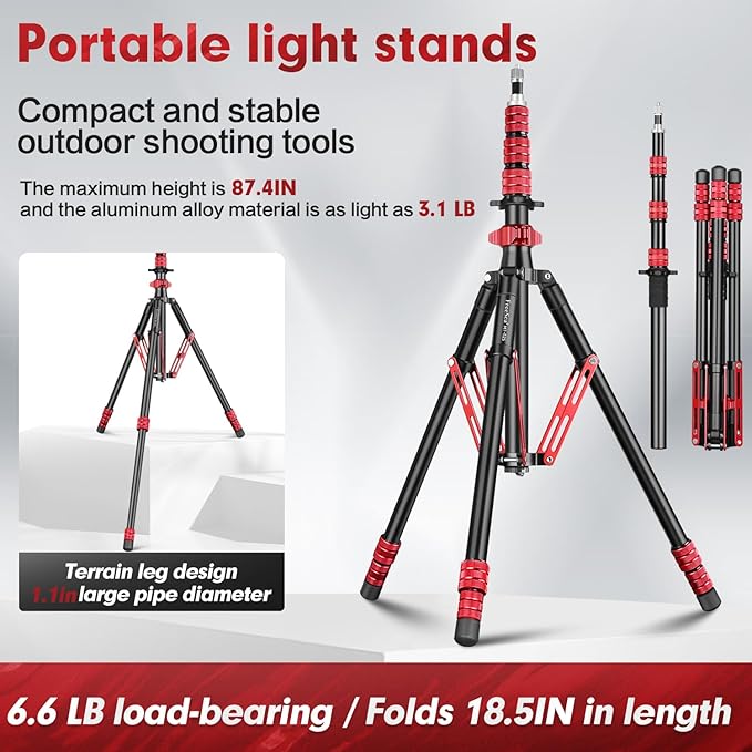 FreeSea Light Stand with Storage Bag, 87.4 inch/2.22m Aluminium Photography Tripod for Reflectors, Softboxes, Flash, Strobe Lights, Umbrellas, Compact Lightweight Light Tripod