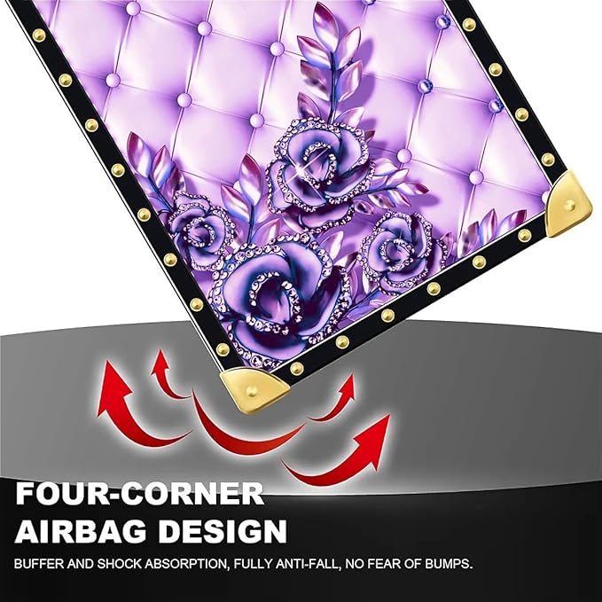 Compatible with iPhone 16 Pro Max Case, Purple Butterfly Flowers Leaf Luxury Golden Decoration for Girl Women Soft TPU Shockproof Protective Hard PC Back
