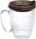Tervis Clear & Colorful Lidded Made in USA Double Walled Insulated Tumbler Travel Cup Keeps Drinks Cold & Hot, 16oz Mug, Brown Lid