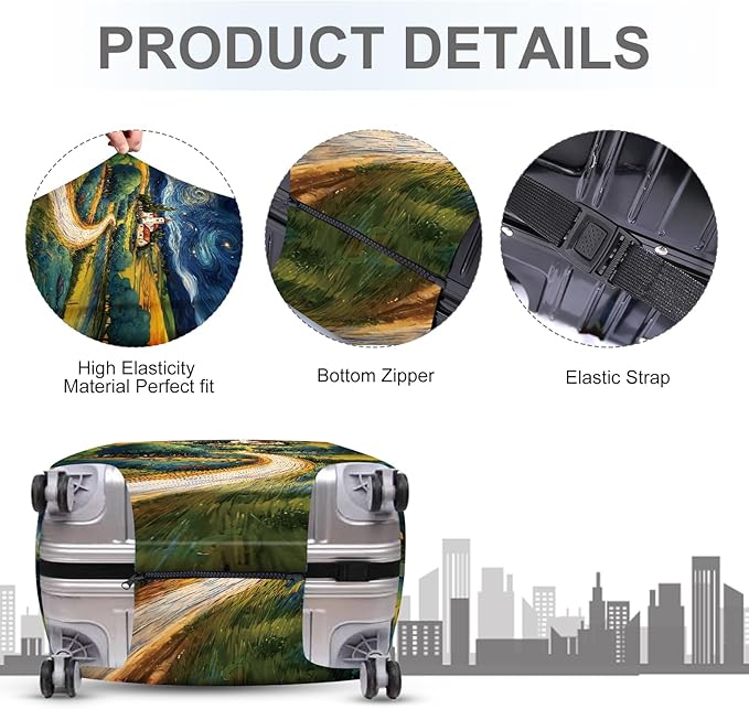ANNA QUEEN Starry Night Landscape Luggage Cover, Artistic Oil Painting Style Suitcase Protector for 28-30 Inch Bags