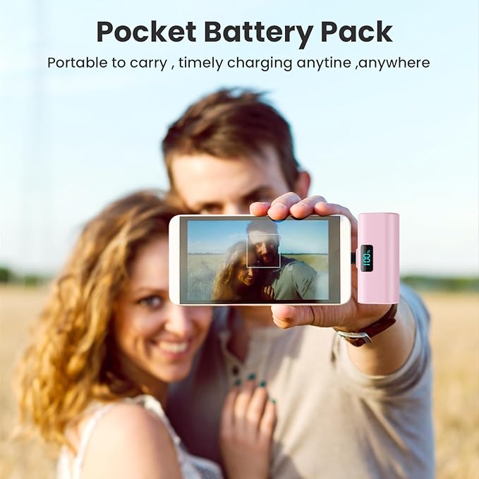 Mini Portable Charger USB C Power Bank,Upgraded 5500mAh PD Fast Charging Battery Pack Built-in USB-C Connector Travel Essential for iPhone17/17Pro/17Pro Max/Air/16 Plus/16Pro Max/15 Series -Pink