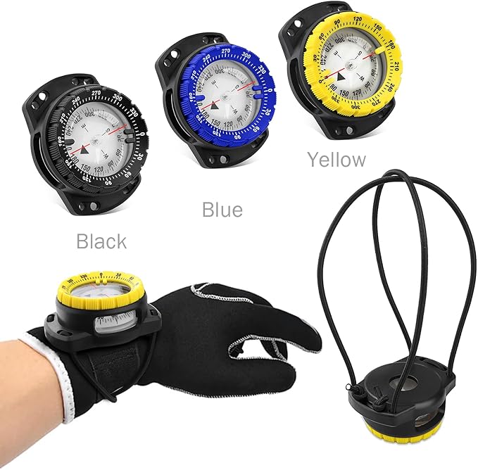 Scuba Dive Compass, Waterproof 5ATM Marine Navigation Wrist Compass with Bungee Mount and Cord, Glow in The Dark for Underwater Diving, Sailing, Camping, Kayaking, Hiking