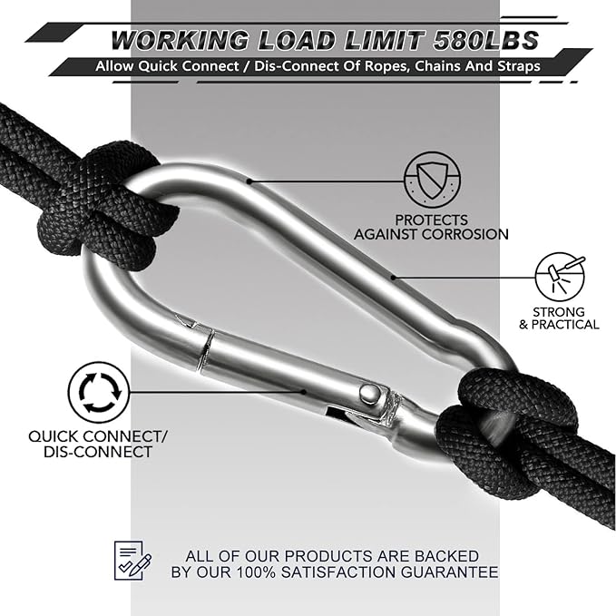 AUTMATCH Carabiner Clips, 3" Spring Snap Hook Caribeener Clips Buckle Heavy Duty Locking Carabiners Chain Quick Links, 4 Pack