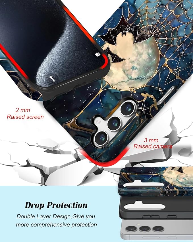 Compatible for Samsung Galaxy S25 FE 5G Case, Dual Layer Heavy Duty 2 in 1 Shockproof Protective Phone Case,Stained Glass Bats Spooky Moon
