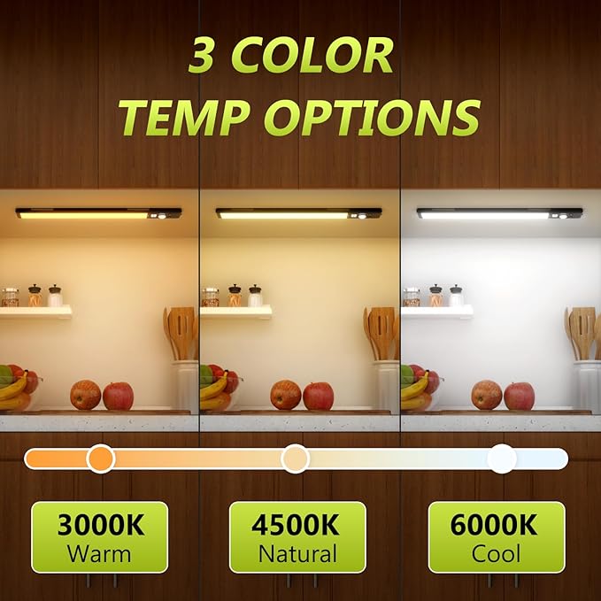 Mpotmiy 6 Pack 12" Under Cabinet Lights with Digital Display,2200mAh Rechargeable Motion Sensor Light Indoor,3 Color Temperatures, Magnetic Dimmable Closet Lights, Under Counter Light for Kitchen