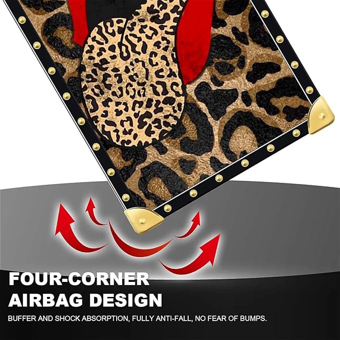 Compatible with iPhone XR Case, Brown Leopard Print Mouth Luxury Golden Decoration for Girl Women Soft TPU Shockproof Protective Hard PC Back for iPhone XR