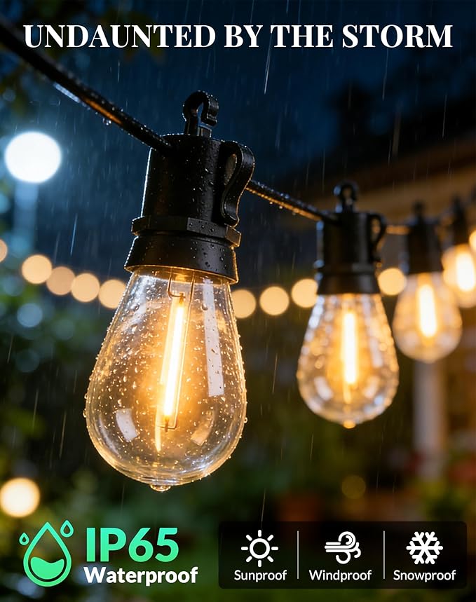 Outdoor String Lights LED Patio-Light - 100Ft Outside Waterproof Dimmable Porch Lights with Remote Shatterproof S14 Bulbs Outside Hanging Light Connectable Lighting for Gazebo Backyard Bistro Pergola