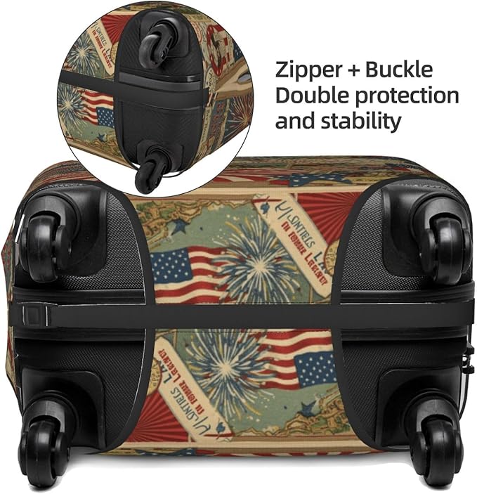 Patriotic 4th of July Luggage Cover, American Flag Fireworks Elastic Suitcase Protector for Independence Day Travel (Fits 25-28 Inch Luggage)