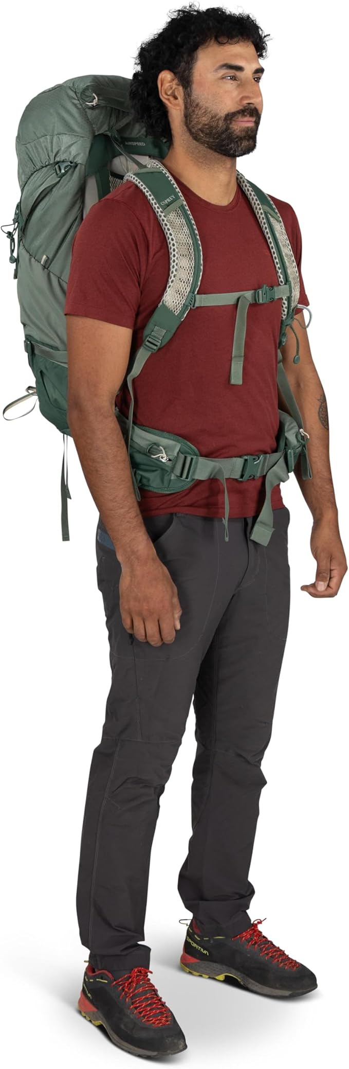 Osprey Stratos 44L Men's Hiking Backpack - Lightweight Backpacking Pack with Waterproof Raincover - Camping Bag, Pine Leaf