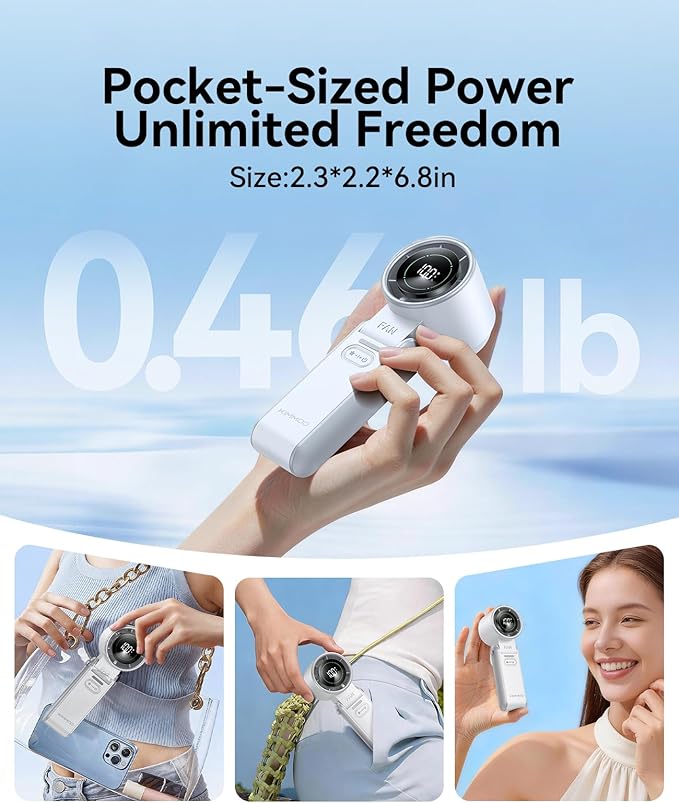 KIMMOO 2 Pack White Portable Handheld Turbo Fan-100 Speeds, Powerful 20000 RPM, 12Hrs Cooling,120° Rotation, USB Rechargeable Mini Hand Held Personal Fan for Travel Outdoor Indoor