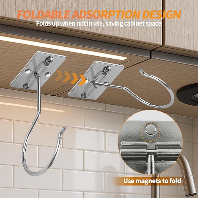 Banana Hook Under Cabinet,Adhesive Bananas Hanger with Fordable Design,Durable Metal Banana Holder for Hanging Bananas,Kitchen Organization Or Multi-Purpose Home Us(Silver)
