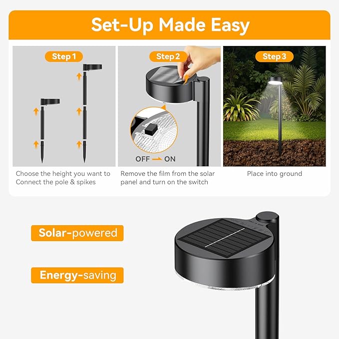 Ahaorigin 4 Pack Solar Pathway Lights Outdoor, 12 Brighter LED Solar Lights Outdoor Waterproof, Up to 12 Hrs Modern Path Light for Yard Garden Walkway Driveway Lawn, Cool White