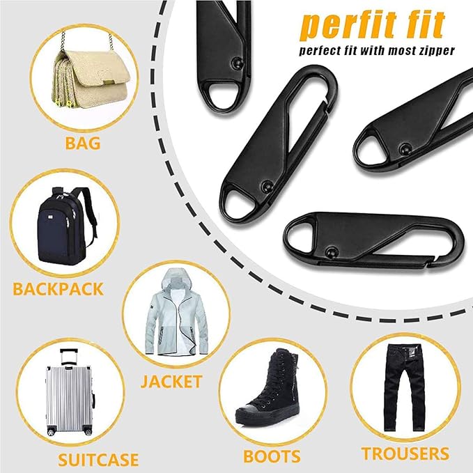 OXT 8 PCS Black Upgraded Zipper Pull, Premium Zipper Pull Replacement, Zipper Tab Tags Cord Extension Fixer for Luggage, Backpacks, Jackets, Purses, Handbags