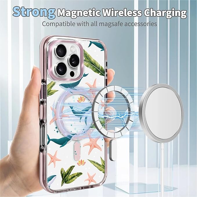 Case for iPhone 16 Pro,[Compatible with MagSafe],Sealife Whale Ocean Wildlife Clear Phone Case Design，for Women Girls Magnetic Clear Cover - Slim, Sleek, & Shockproof Protection