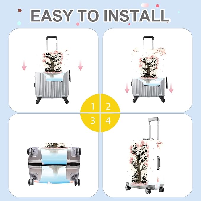 ANNA QUEEN Panda Luggage Cover, Cute Panda Tree Suitcase Protector, Stretchable Washable Travel Cover for 24-26 Inch Luggage