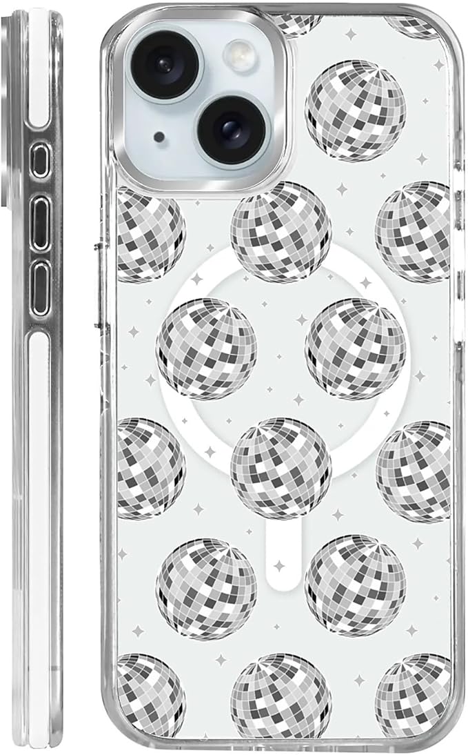 Case for iPhone 13/14,[Compatible with MagSafe],Disco Ball Grayish White Phone Case Design，for Women Girls Magnetic Clear Cover - Slim, Sleek, & Shockproof Protection