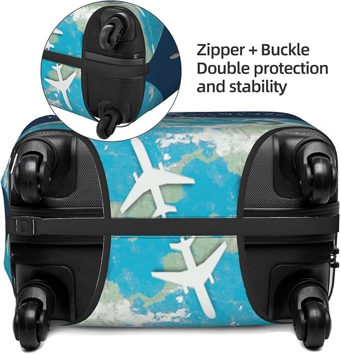 Luggage Cover with World Map & Airplane Design, Suitcase Protector For Travel (Fits 18-21 Inch Luggage)