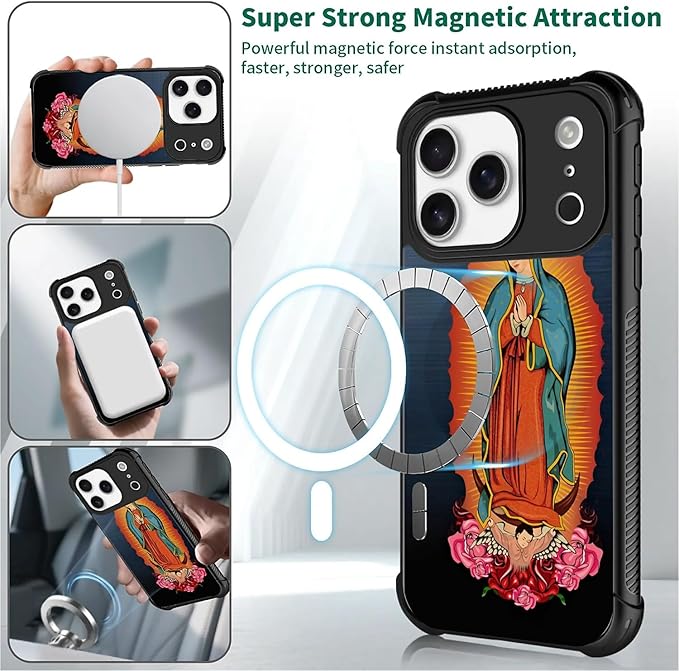 for iPhone 17 Pro Case,for MagSafe Graphic Design for Girl Boy Soft Silicone Hard Acrylic Shock Protection Designed for iPhone 17 Pro Red Virgen Guadalupe Pattern