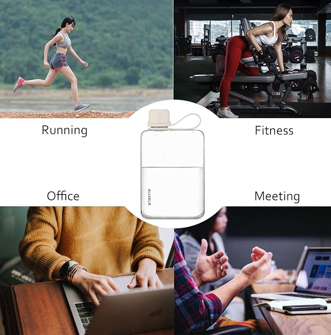 Portable Flat Water Bottle,BPA Free Reusable Tritan Plastic Travel Water Bottle Cup,Lightweight Leakproof Slim Water Bottle Fits Purse,Backpacking, Hiking (White, 17 oz)