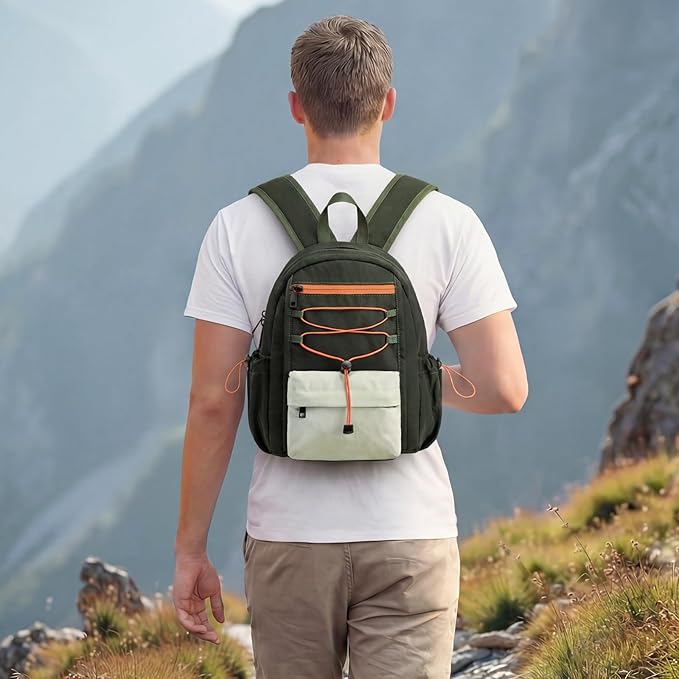 G4Free 10L Small Backpack for Women Men Lightweight Mini Travel Backpacks Hiking Casual Daypack, Dark Green & Beige
