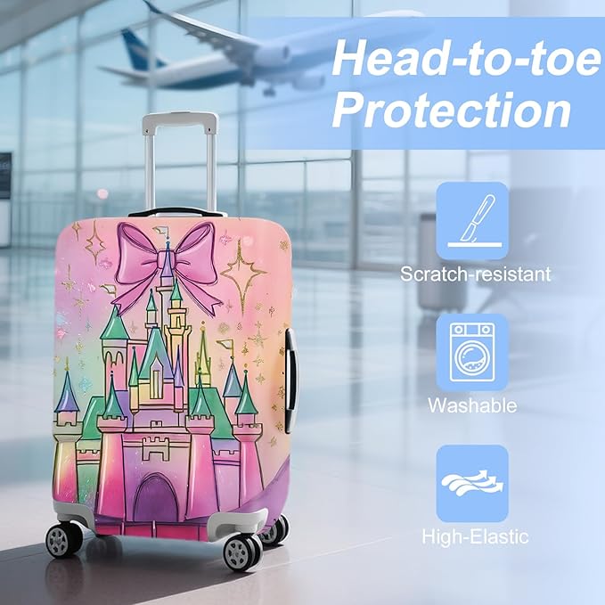 ANNA QUEEN Fantasy Castle Travel Luggage Cover -Stretchable Airplane Suitcase Protector Sleeve,Universal Washable Fit for 20-22 Inch Checked Baggage,Water Resistant Durable Luggage Protector,S