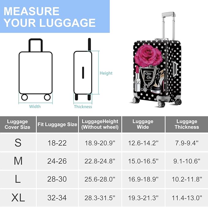 ANNA QUEEN Vintage Polka Dot Rose Travel Luggage Cover -Stretchable Airplane Suitcase Protector Sleeve,Universal Washable Fit for 20-22 Inch Checked Baggage,Water Resistant Durable Luggage Protector