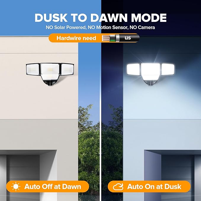 LUTEC 80W Dusk to Dawn Flood Lights Outdoor, 9000LM Super Bright LED Security Light with Photocell, IP65 Waterproof, 5000K Daylight, Hardwired 4 Heads Floodlight for Garage, Yard (Black)