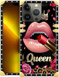 Compatible with iPhone 13 Pro Case, Glitter Red Rose Queen Leopard Lipstick Luxury Golden Decoration for Girl Women Soft TPU Shockproof Protective Hard PC Back for iPhone 13 Pro