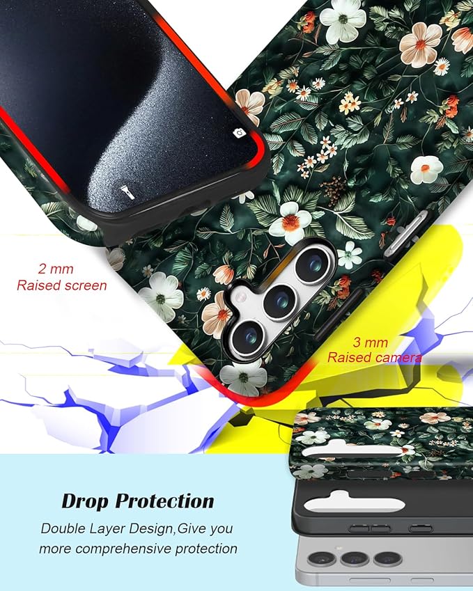 Compatible for Samsung Galaxy A16 5G Case, Dual Layer Heavy Duty 2 in 1 Shockproof Protective Phone Case,Floral Elegance